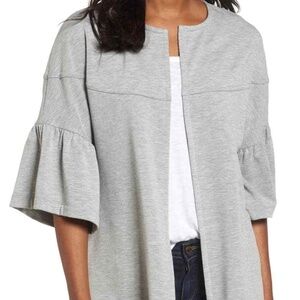 Pleione Bell Sleeve French Terry Jacket Heather Grey Gray Size XXS $59